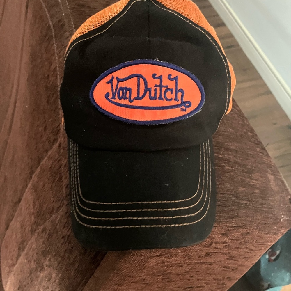 Von Dutch Black and Orange Trucker Hat